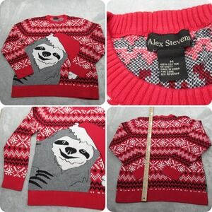 Alex Stevens Sweater Mens Medium Red Slothy Christmas Ugly Cotton Crew Neck Knit